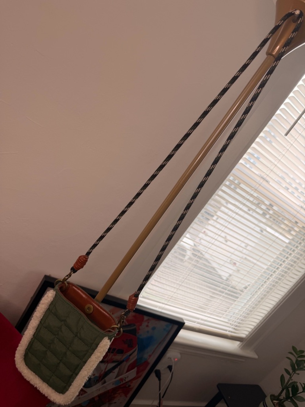 Quilted Olive Crossbody Bag with Shearling Trim